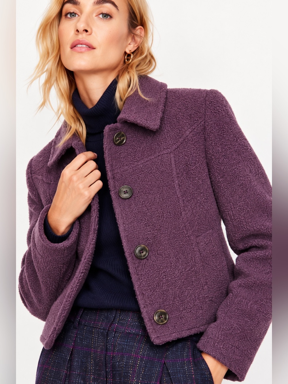 NEW! Boden Oxford Bouclé Jacket Boxy Cropped Damson Purple US 6 NWT